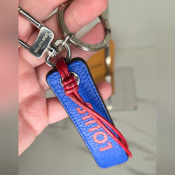 Louis Vuitton Taurillon Logo Tab Bag Charm Key Chain Leather Red Blue with Box - Picture 6 of 10